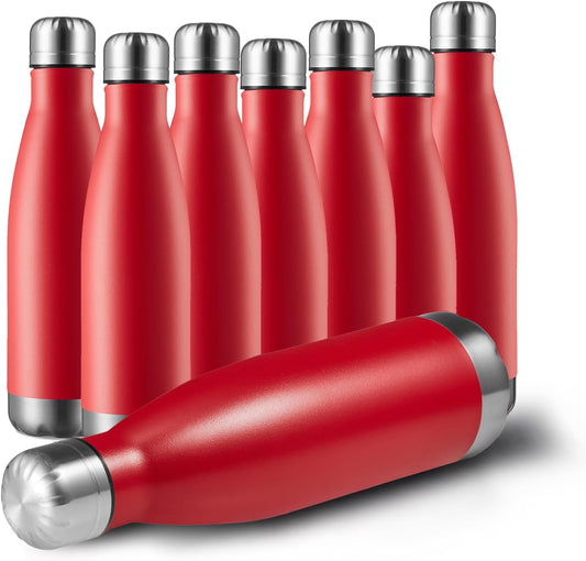 MEWAY 17oz Sport Water Bottle 8 Pack Vacuum Insulated Stainless Steel Leak-Proof Double Wall Cola Shape Water Bottle,Keep Drinks Hot & Cold (Red,8 Pack)