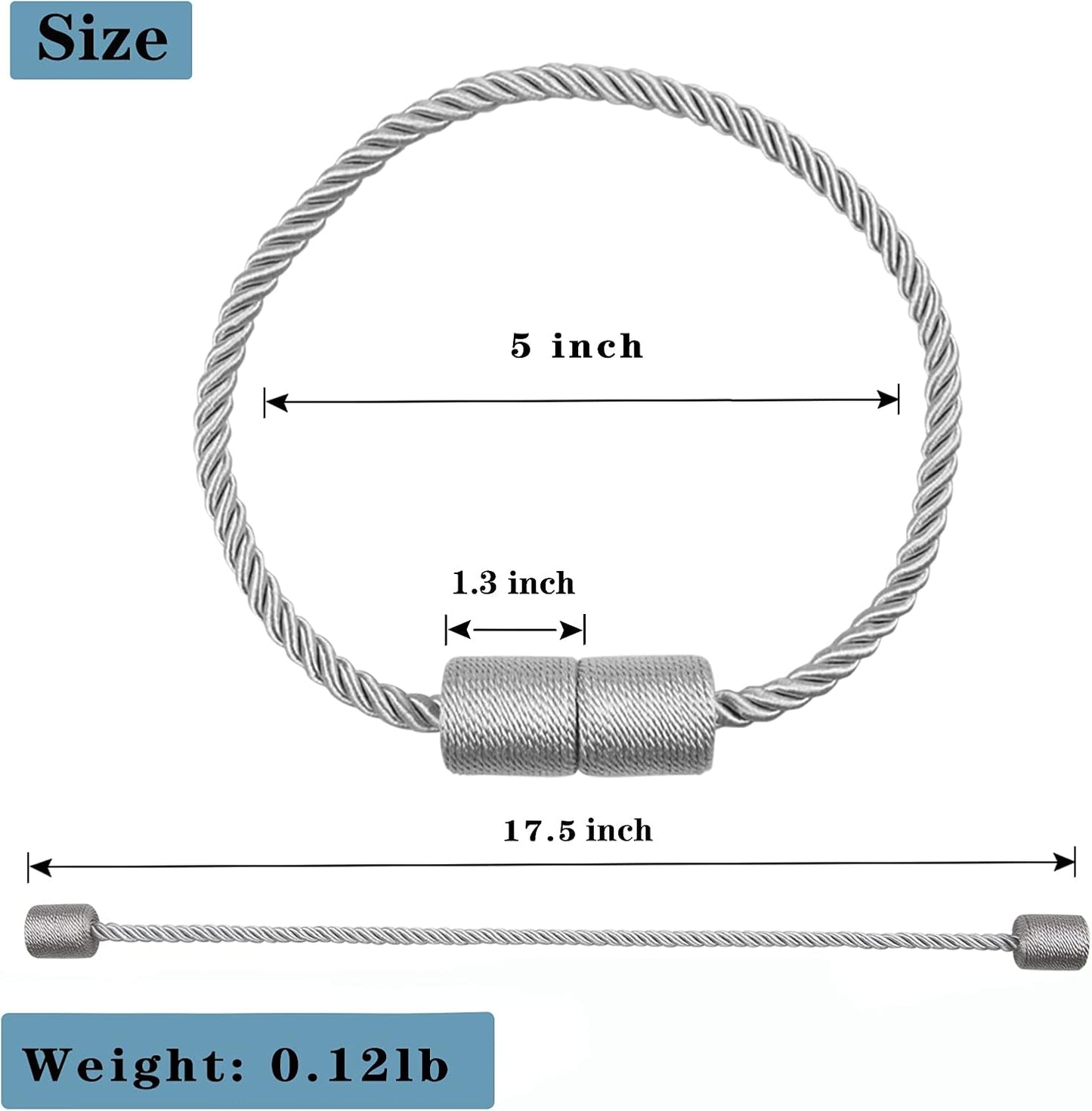 6 Pack Grey Strong Magnetic Curtain Tiebacks Outdoor Elegant Decorative Tie Backs Modern Rope Tiebacks for Drapes Window Curtain Holdbacks for Draperies