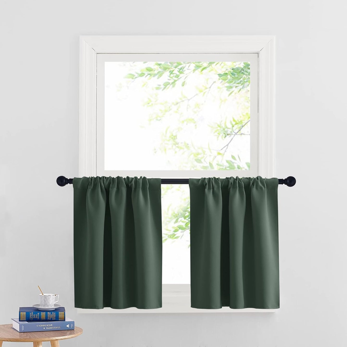 RYB HOME RV Curtains Blackout - Thermal Insulating Privacy Door Windows Camper Curtains for Kids Nursery RV Bunk Bedroom Windows Bathroom, Width 29 x Length 24, Dark Green, 2 Pcs