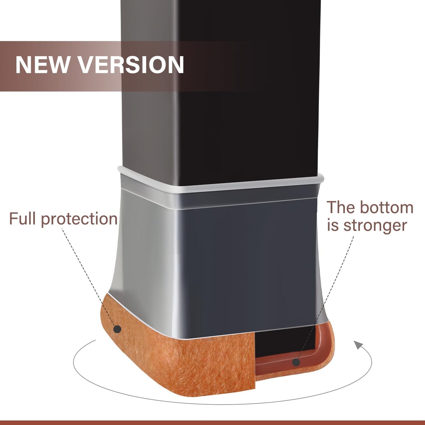 Chair Leg Floor Protectors Chair Leg Protectors for Hardwood Floors Silicone Caps Felt Strengthen Bottom Protection Anti-Scratch Reduce Noise 16 Pack Clear Square Fit:1-1/8" to 1-9/16" (27-40mm)