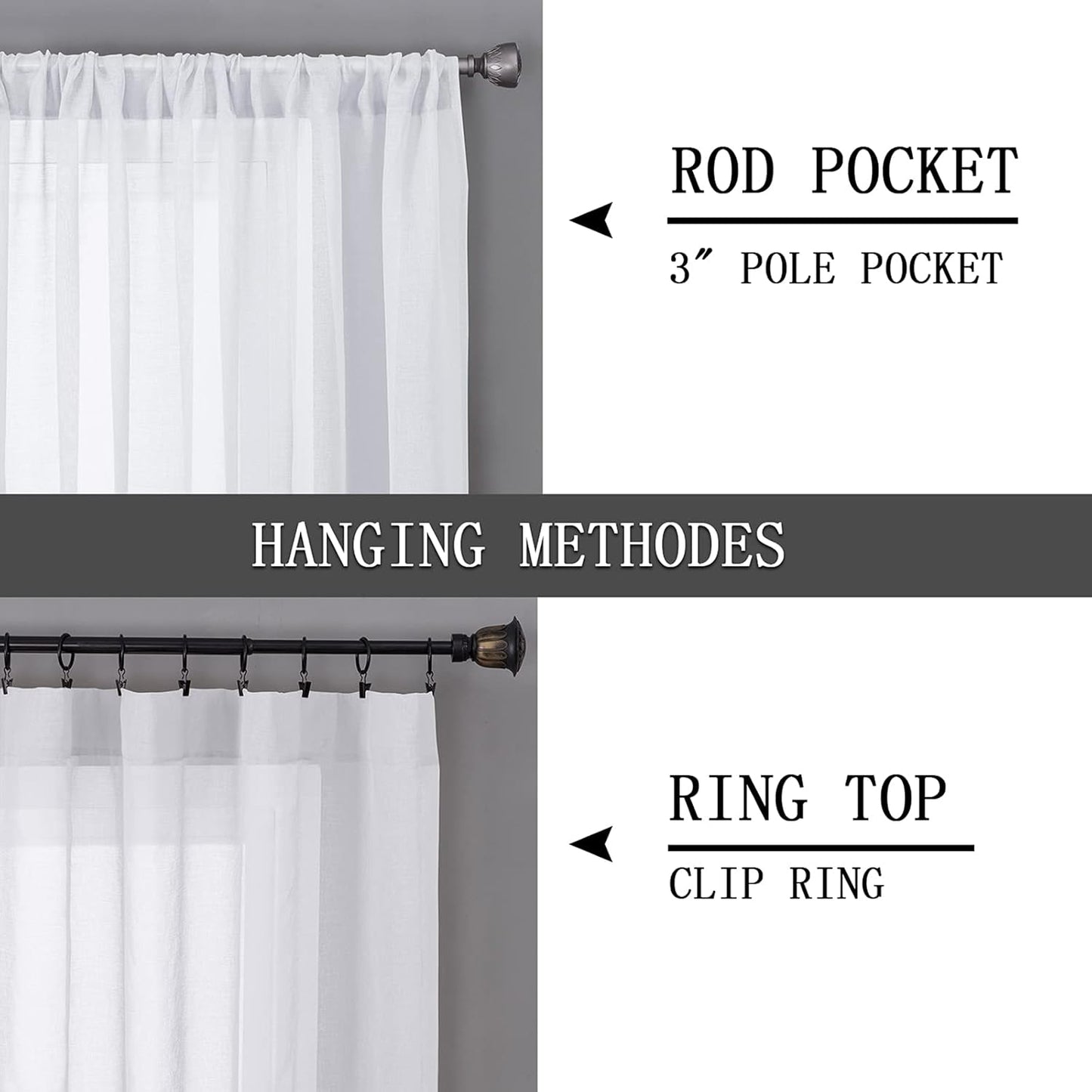 Tollpiz Sheer Curtains Linen Textured Bedroom Curtain Sheers Light Filtering Rod Pocket Voile Curtains for Living Room, 54 x 84 inches Long, White, Set of 2 Panels