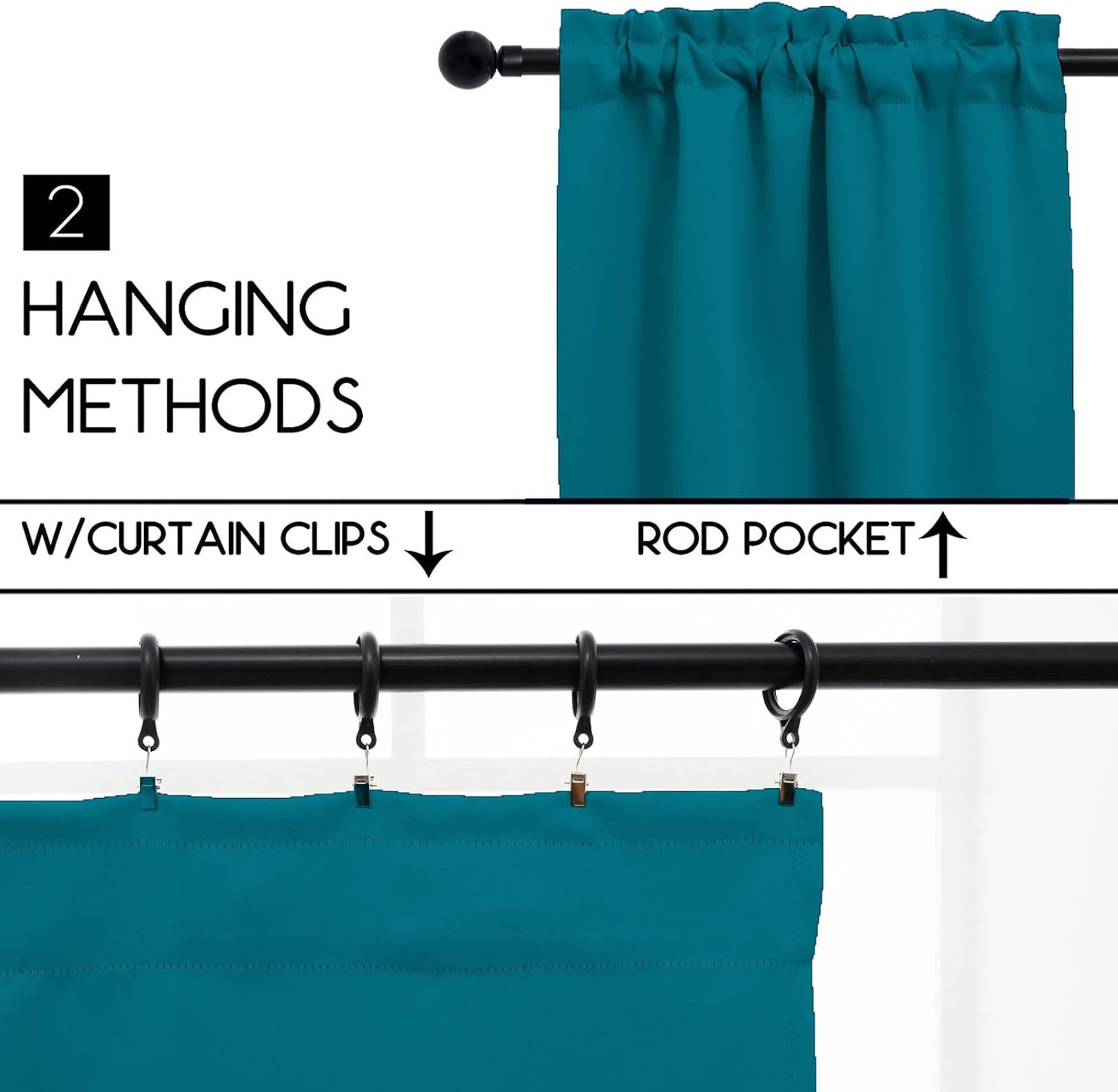 Pickluc Teal Cafe Curtain - Half Window, 24x30 Inches, 2 Panels, Rod Pocket, Blackout
