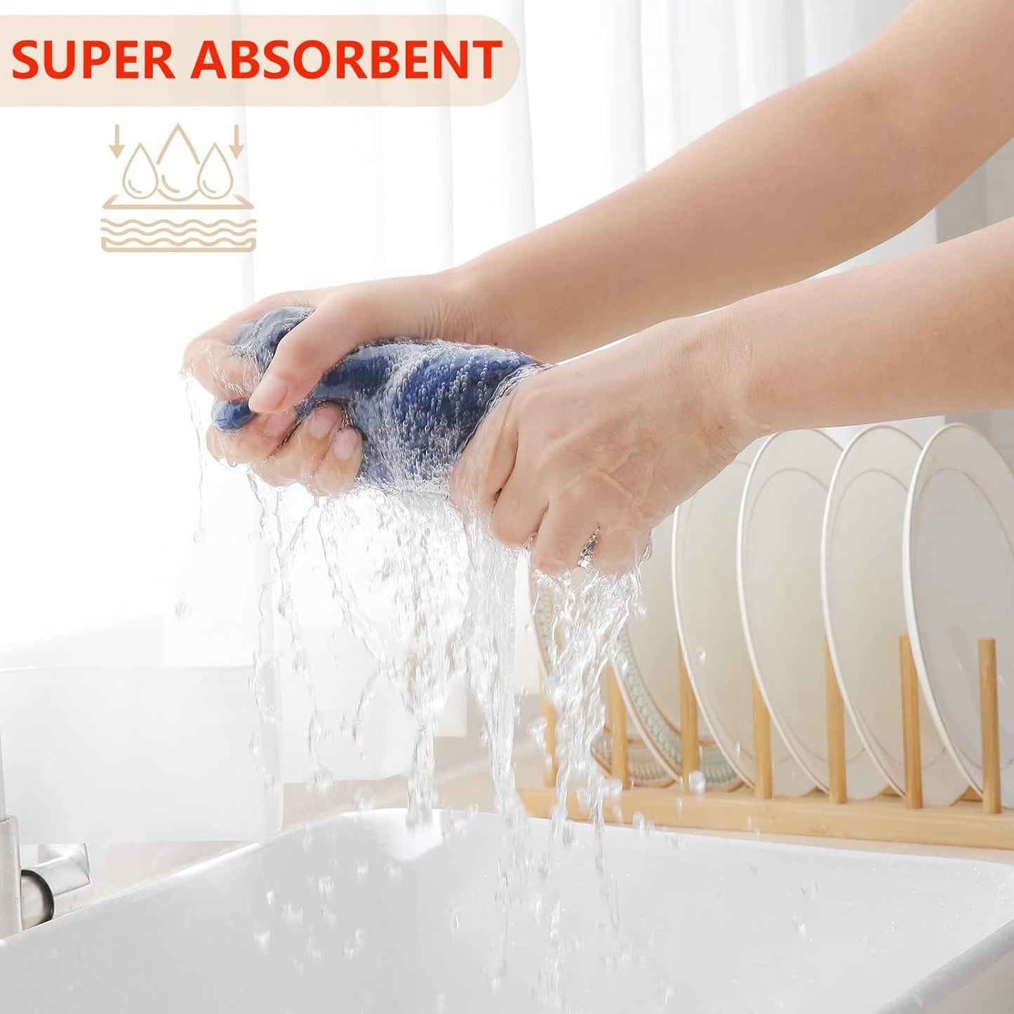 Homaxy 100% Cotton Waffle Weave Kitchen Dish Towels, Ultra Soft Absorbent Quick Drying Cleaning Towel, 13 x 28 Inches, 4-Pack, Navy Blue