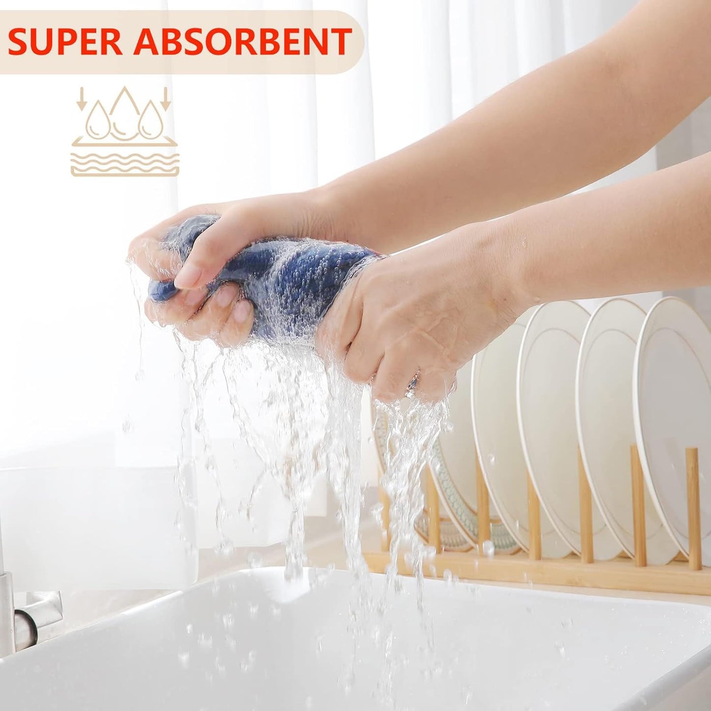 Homaxy 100% Cotton Waffle Weave Kitchen Dish Cloths, Ultra Soft Absorbent Quick Drying Dish Towels, 12 x 12 Inches, 12-Pack, Navy Blue