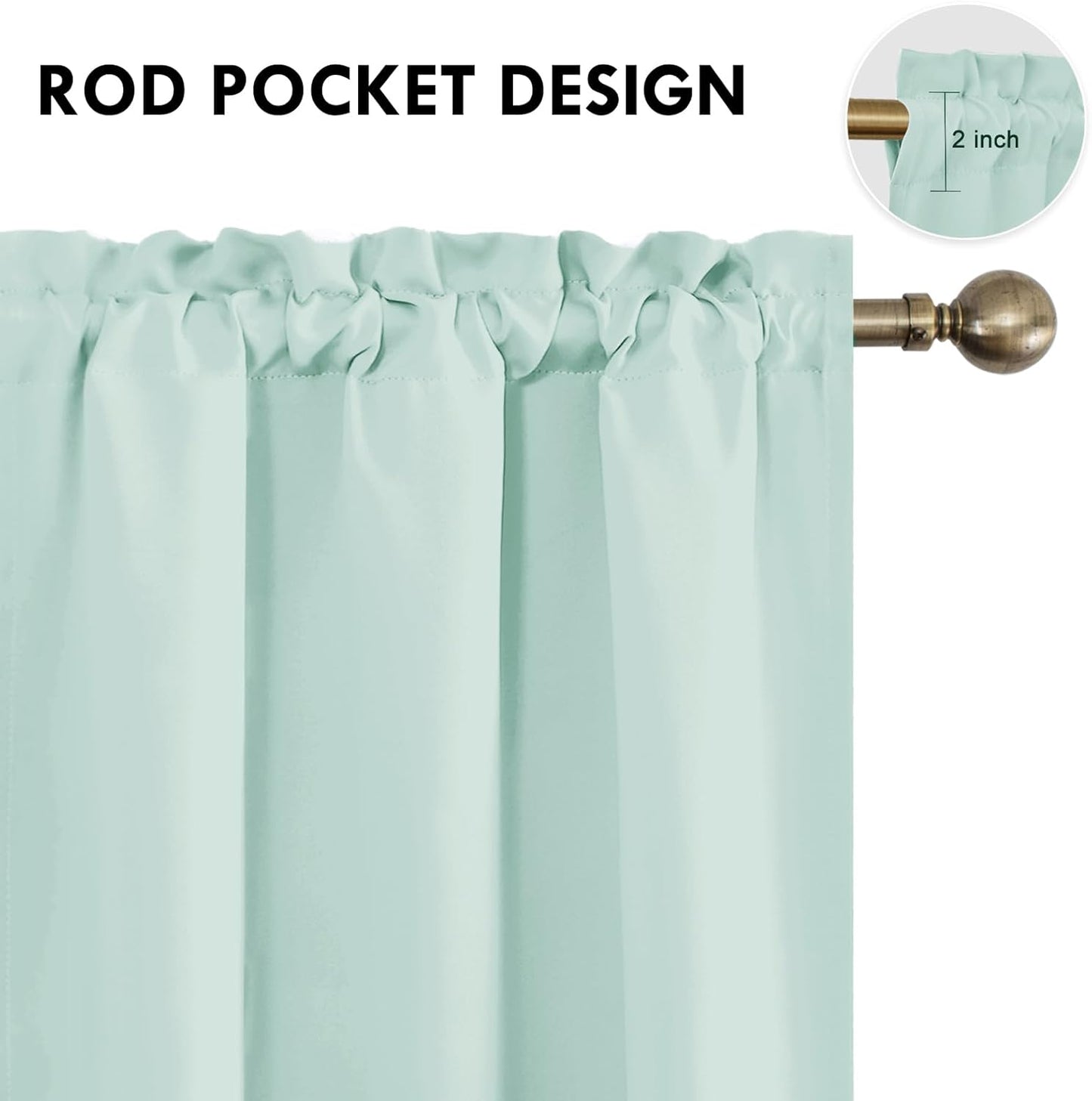 DWCN Blackout Curtains for Living Room Thermal Insulated, Energy Saving & Noise Reducing Bedroom Curtains, Mint Green, W 42x L 36 Inch, Set of 2 Rod Pocket Curtain Panels