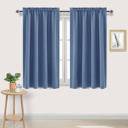 DWCN Blackout Curtains – Thermal Insulated, Energy Saving & Noise Reducing Bedroom and Living Room Curtains, Dusty Blue, W 52x L 54 Inch, Set of 2 Rod Pocket Curtain Panels