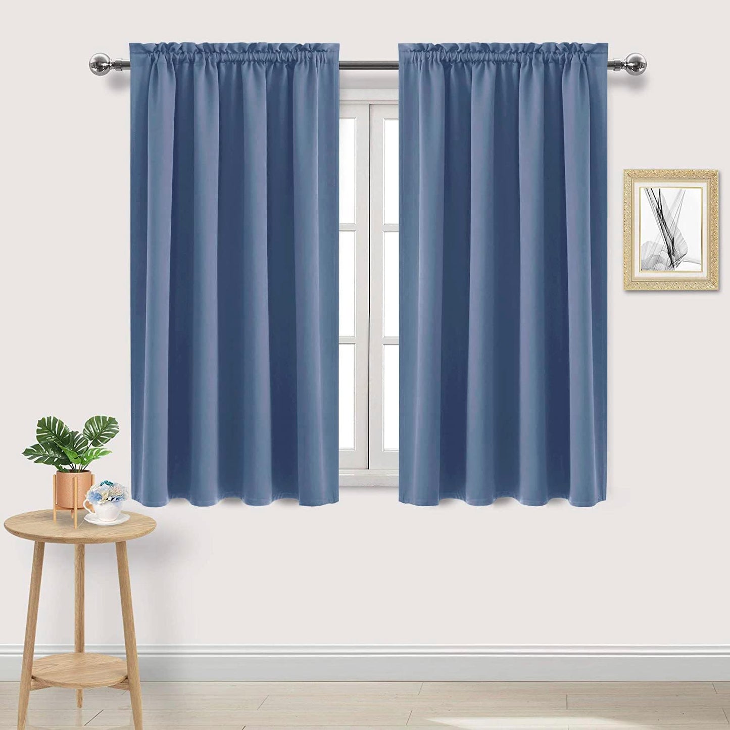 DWCN Blackout Curtains – Thermal Insulated, Energy Saving & Noise Reducing Bedroom and Living Room Curtains, Dusty Blue, W 52x L 45 Inch, Set of 2 Rod Pocket Curtain Panels