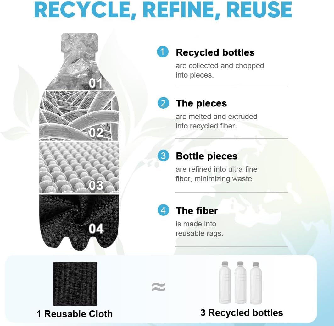 AIDEA Microfiber Cleaning Cloth 165 Sheets 3 Roll, Black Microfiber Towels for Cars, Shop Rags Washable, Cleaning Rags Reusable Paper Towels for Automotive, Mechanic, Workshops, House, 11×9"