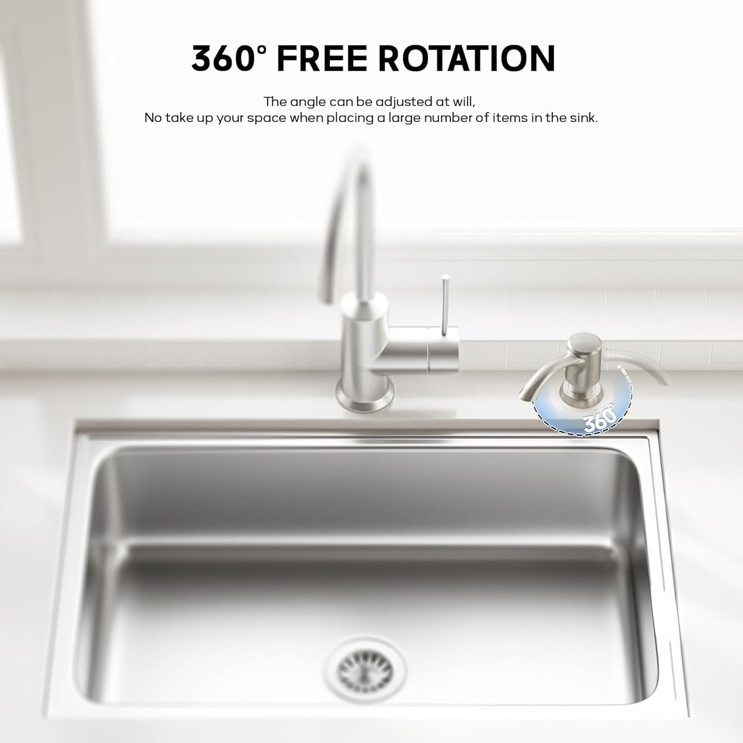 SAMODRA Built-in Kitchen Sink Soap Dispenser with Extension Tube Kit - Brushed Nickel Finish, Leak-Proof Design, No Top Refill Required (39" Tube)