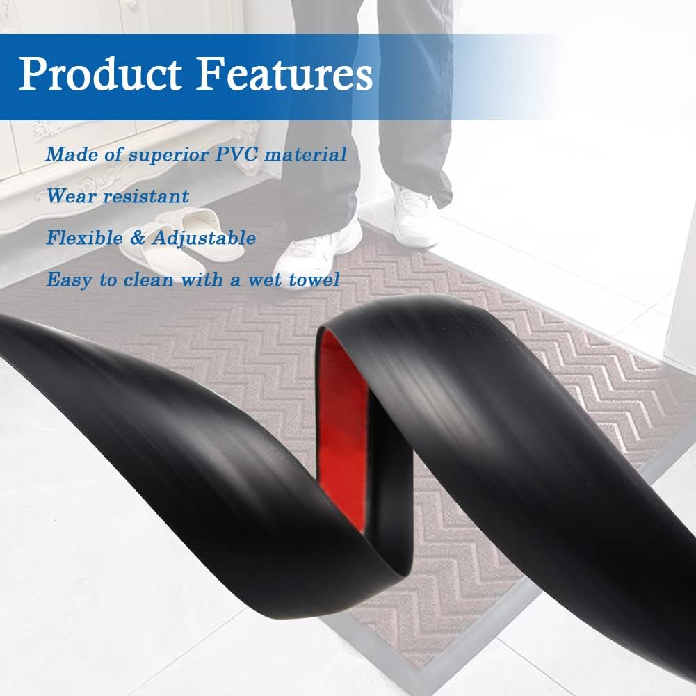 Floor Transition Strip Self Adhesive Carpet & Flooring Transitions Edging Trim Strip PVC Threshold Transitions Suitable for Threshold Height Less Than 5mm (20Ft, Black)