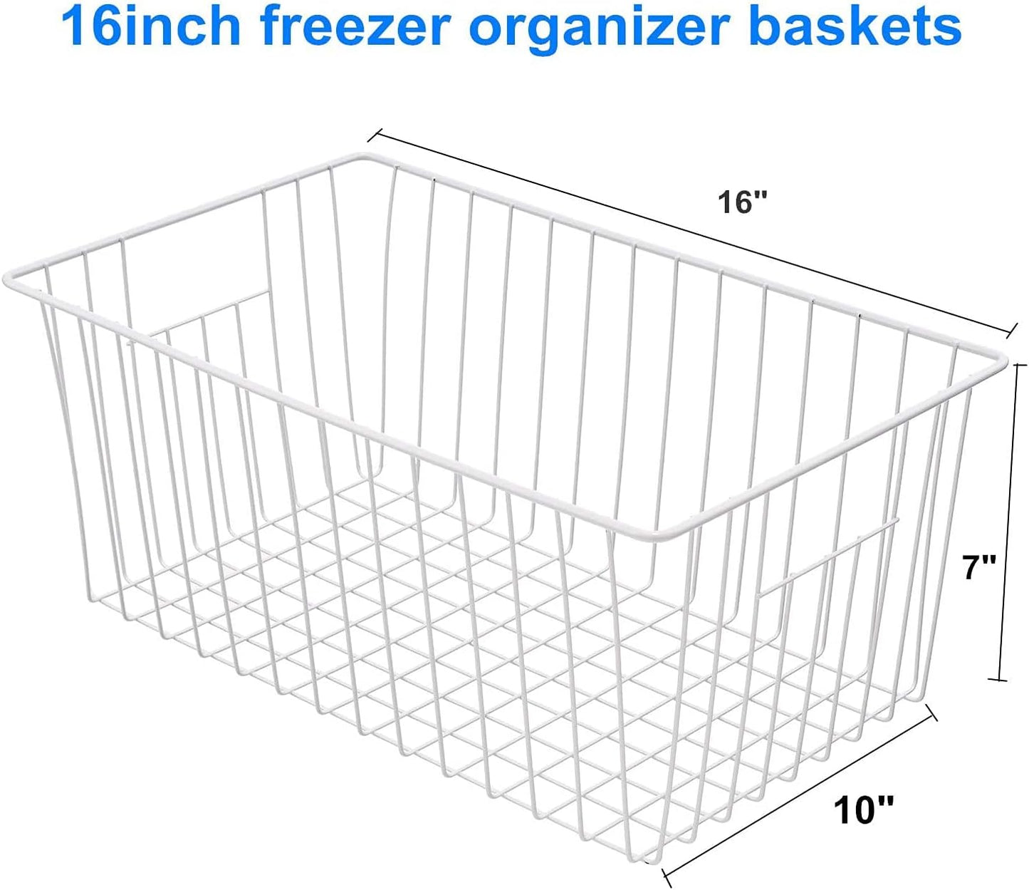 Wire Storage Baskets, Upright Freezer Organizer Bins - 3 Pack Freezer Baskets, Pantry Baskets For Kitchen Cabinets, Pantry, Closets, Bathroom, Office, White