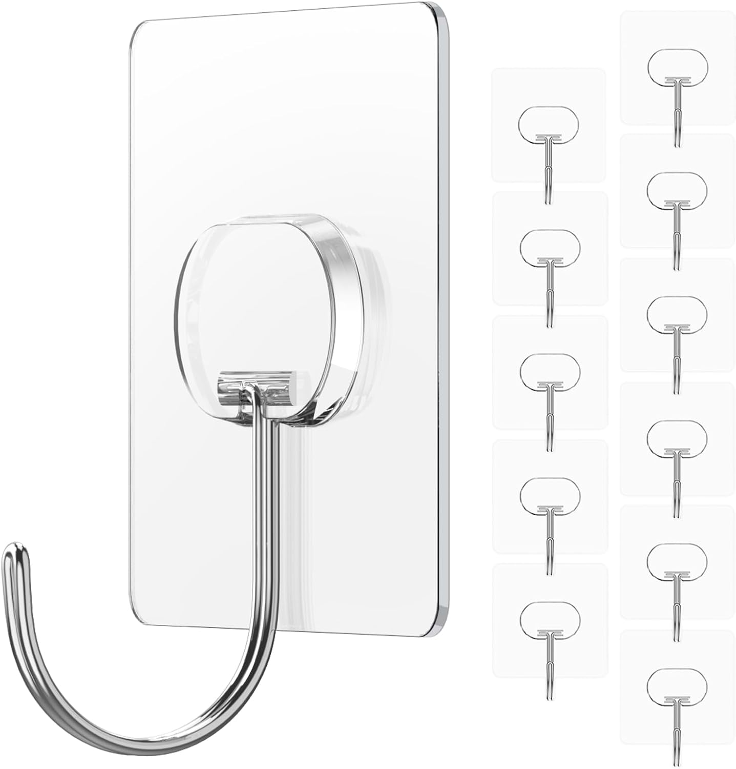 Large Adhesive Hooks for Hanging Heavy Duty Wall Hooks Self Adhesive Towel Coat Hooks Waterproof Transparent Hook for Bathroom Shower Kitchen Keys Door Outdoor Home Improvement Utility Hook 12 Pack
