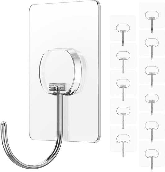 Large Adhesive Hooks for Hanging Heavy Duty Wall Hooks Self Adhesive Towel Coat Hooks Waterproof Transparent Hook for Bathroom Shower Kitchen Keys Door Outdoor Home Improvement Utility Hook 12 Pack