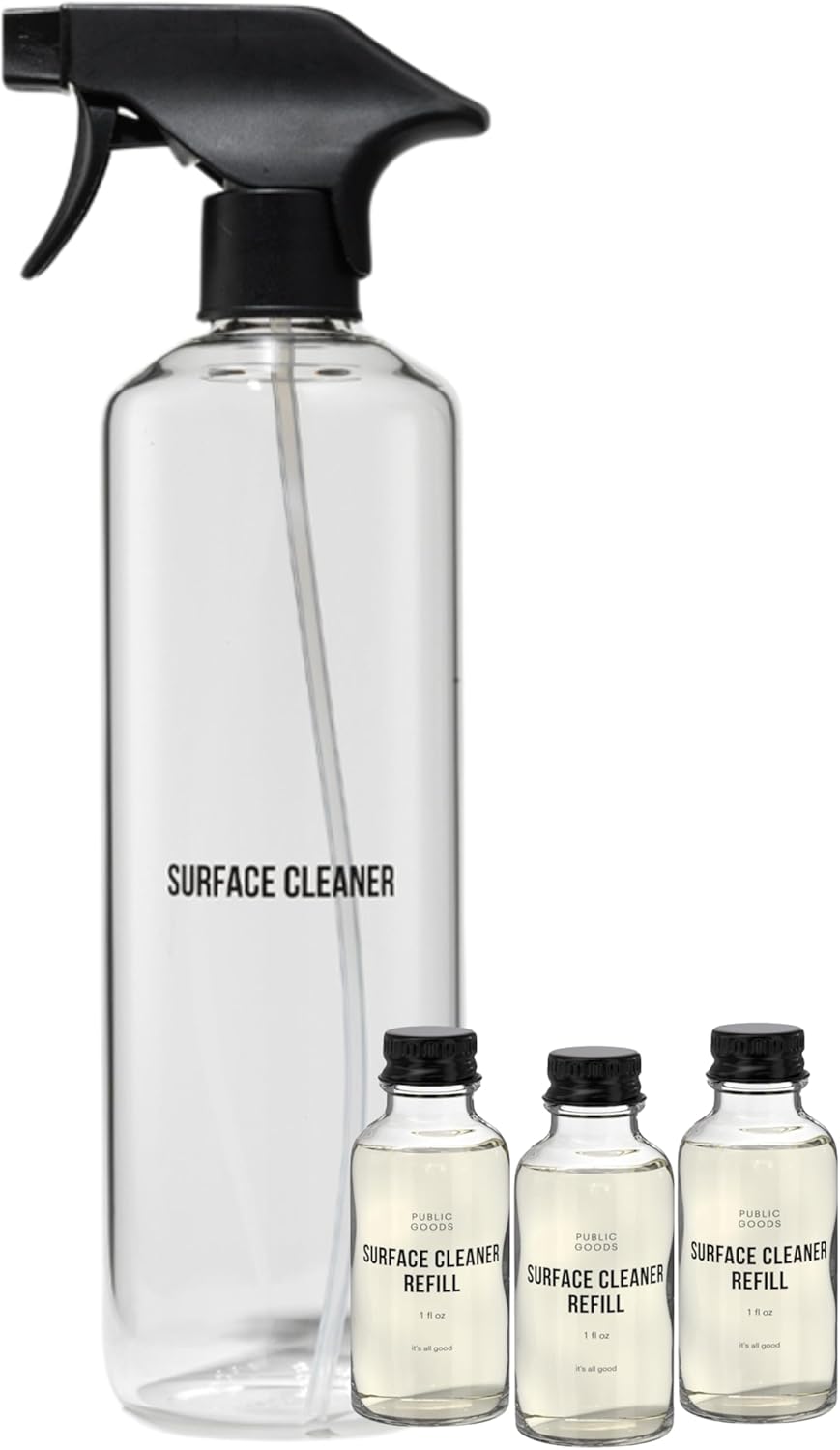 Public Goods Multi Surface Cleaner Refill & Glass Spray Bottle | All Purpose Cleaner Refill for Floors, Tile, Countertops | Multi Purpose | Scented w/Jasmine Essential Oils | 3 Pack - 24 Oz Diluted