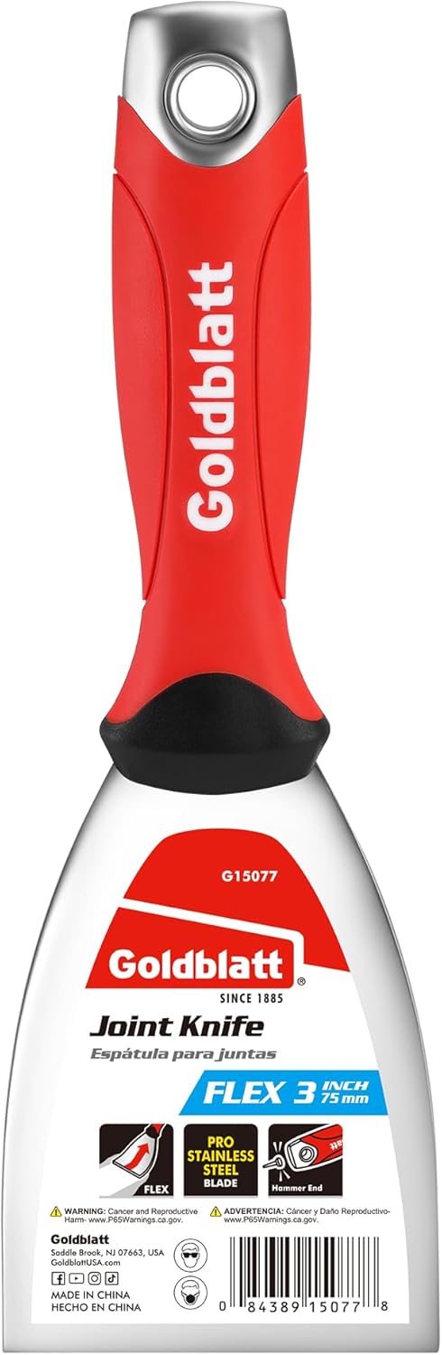 Goldblatt 3" Putty Knife, Stainless Steel Scraping Paint, Putty Knife Scraper with Hammer End, Soft Grip, Perfect for Drywall Repairing and Finishing