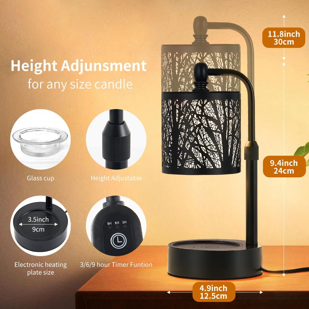 Tree ﻿Candle Warmer Lamp, LED Colors Changing Candle Warmer with Adjustable Height, Timer, Bedroom Living Room Home Decor Wax Melting Warmer for Jar Candles (Black)