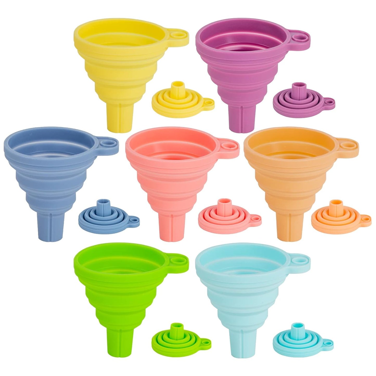 Kitchen Funnel Set 7 Pack, Collapsible Silicone Funnel for Filling Bottles, Beverage, Lab, Oil, Paint - Kitchen Gadgets Accessories Multicolor