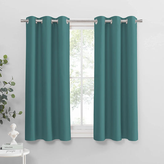 PONY DANCE Blackout Curtain Panels - Energy Saving Room Darking Drapes with Grommet Top Window Treatments for Bedroom & Living Room, 42 inch Wide by 54 Long, Sea Teal, Sold as 2 Panels