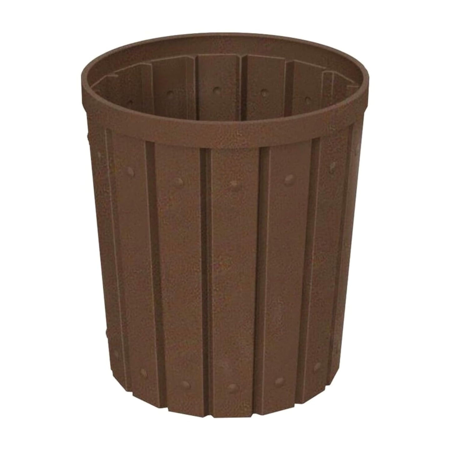 42 Gallon Slated Circle 100% Recycled Plastic Commercial Outdoor or Indoor Trash Can with Push Open Dome Lid and Internal Liner | Great for Schools and Businesses - Brown Granite