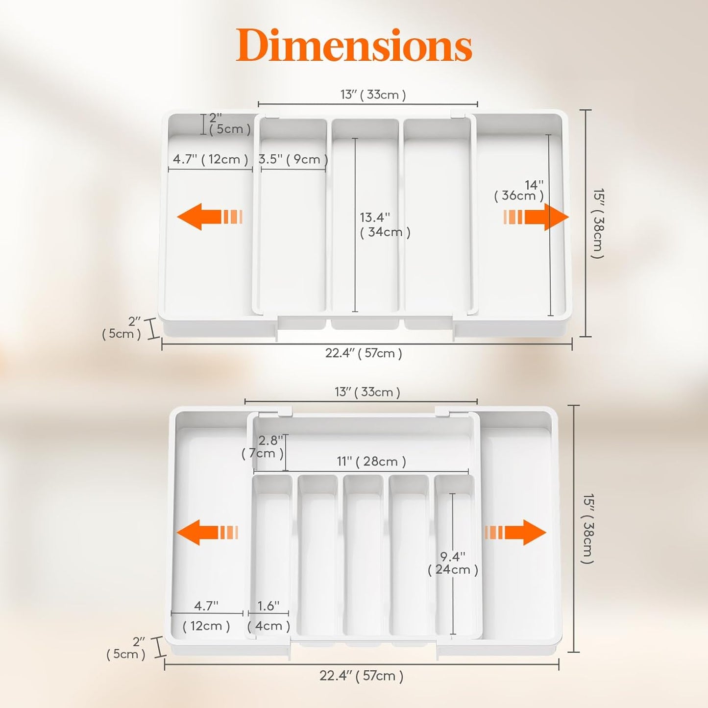 Lifewit Silverware Drawer Organizer and Utensil Organizer Set, Expandable Cooking Cutlery Tray for Kitchen, Adjustable Plastic Flatware Holder Storage Divider for Spoons Forks Knives, Large, White