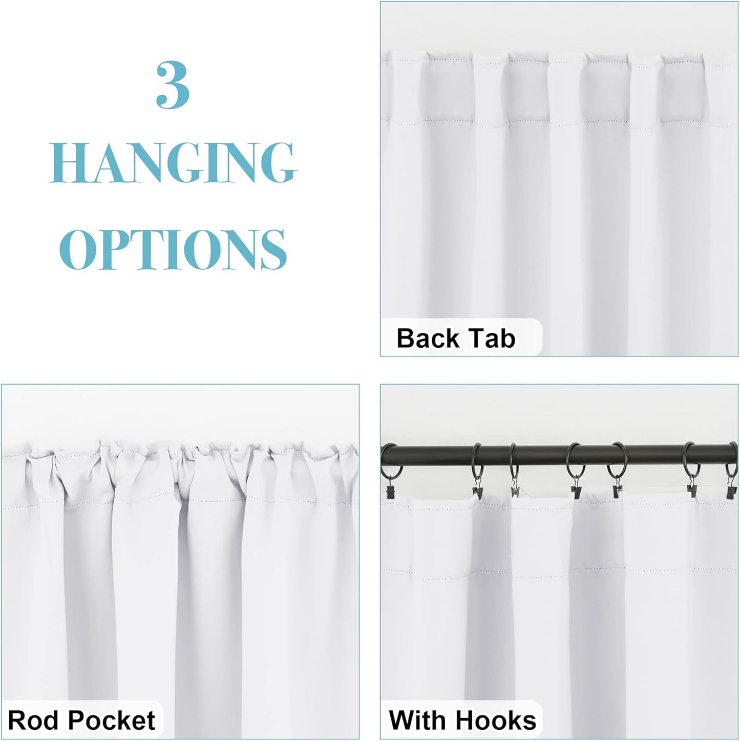 RYB HOME Half Blackout Curtains - Home Kitchen Door Window Treatment Drapes Back Tab Room Darkening Energy Saving for Kid's Room Hotel, 42 Wide x 54 Long, Pure White, 2 Pcs