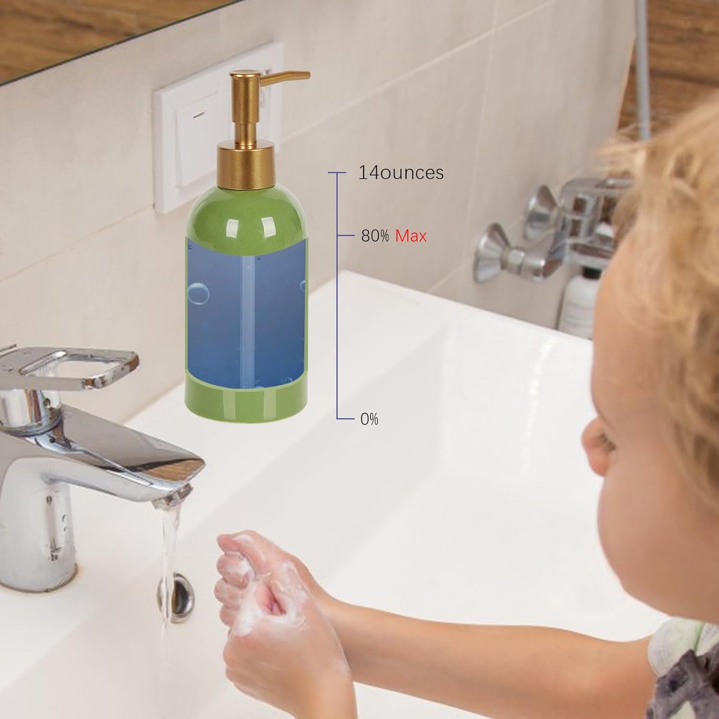 Natheeph 14OZ Ceramic Soap Dispenser Ceramic Soap Pump Dispenser Can Fill Liquid for Bathroom/Kitchen (Green)