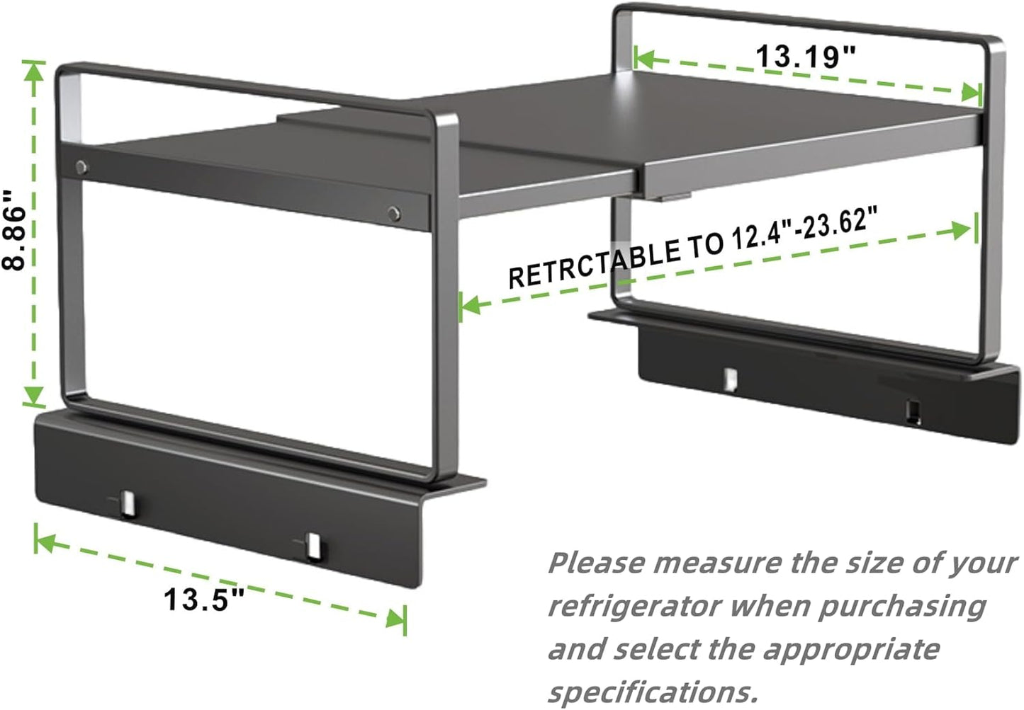 Adjustable Fridge Top Storage Rack,12.4"-23.62" Expandable Organizer Shelf,Refrigerator Storage, Anti-Slip,L-Shaped Design,Space Saver for Kitchen,Laundry,Dorm (Fits Most Appliances)