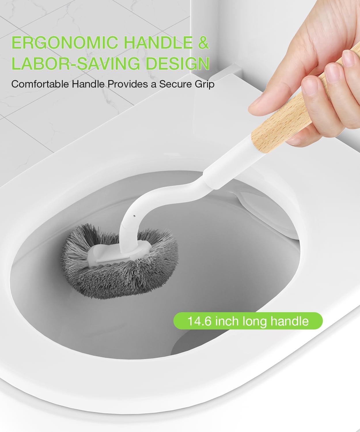 Wooden Toilet Brush, OSCIOSS Toilet Brush and Holder Set with Ergonomic Design, Compact Size, Durable Bristles, Bamboo RV Toilet Cleaner & Holder for Bathroom