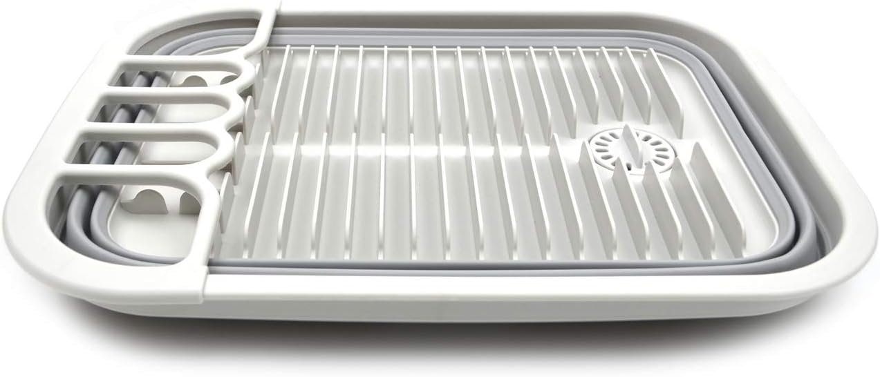 SAMMART 12L (3.17 Gallon) Collapsible Dish Drainer with Swivel spout - Foldable Drying Rack Set - Portable Dinnerware Organizer - Space Saving Kitchen Storage Tray (Grey)