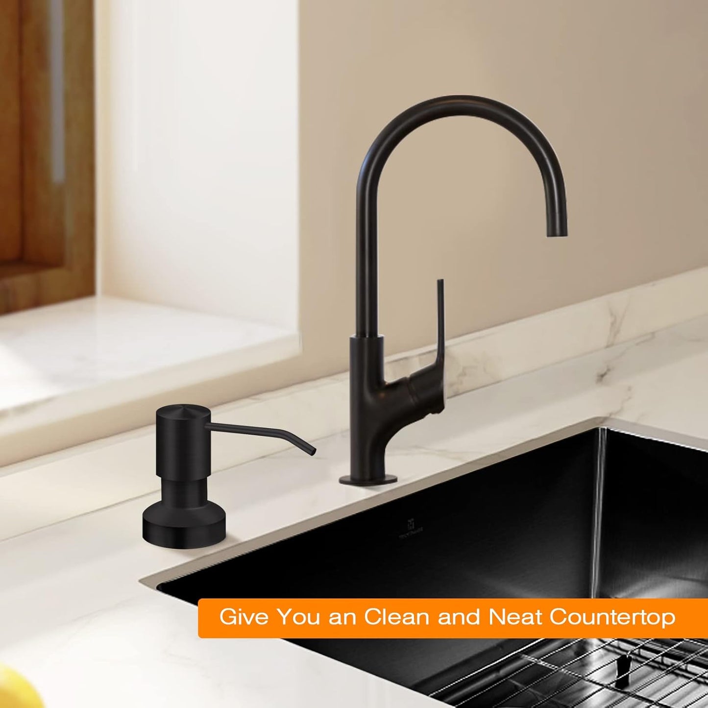 Sink Soap Dispenser for Kitchen Sink, Countertop Built in Sink Soap Dispenser with 47”Extension Tube kit, No Need to Fill The Little Bottle Again (Black)
