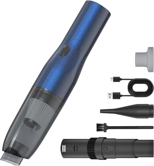 H2 Handheld Vacuum Car Vacuum, Mini Cordless Vacuum Cleaner with High-Speed Brush Motor Visual Dust Storage Silo Type-C Charge for Car Interiors, Sofas, Tabletops, Keyboards-Blue Gray
