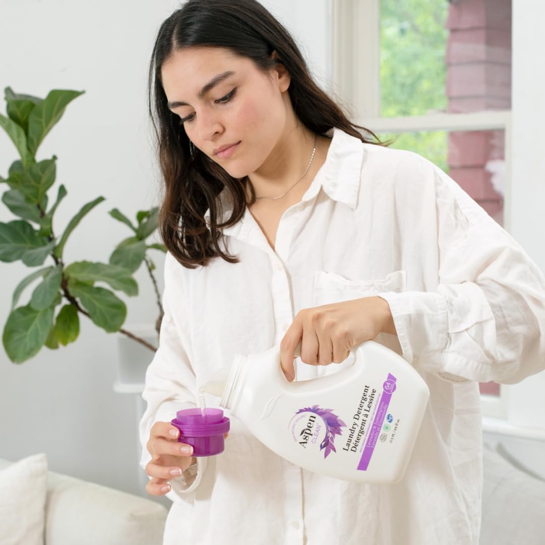 AspenClean Natural Laundry Detergent Lavender & Lemongrass - 100% Natural, Organic, HE Liquid Laundry Detergent - Vegan, Cruelty-Free, Biodegradable - Safe for Babies, Pets & Kids - EWG Certified (2