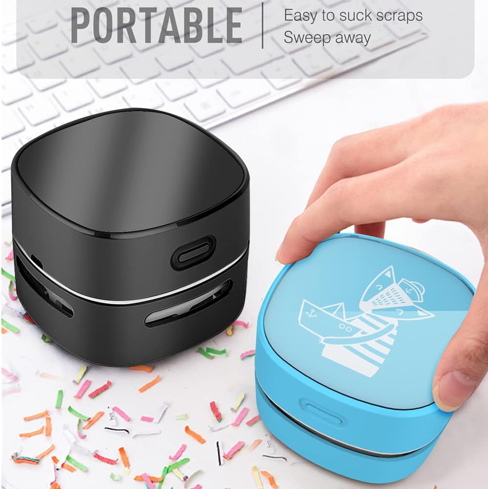 ODISTAR Desktop Vacuum Cleaner, Mini Table dust Sweeper Energy Saving,High Endurance up to 400 mins,360º Rotatable Design for Keyboard/Home/School/Office (Black Charging)