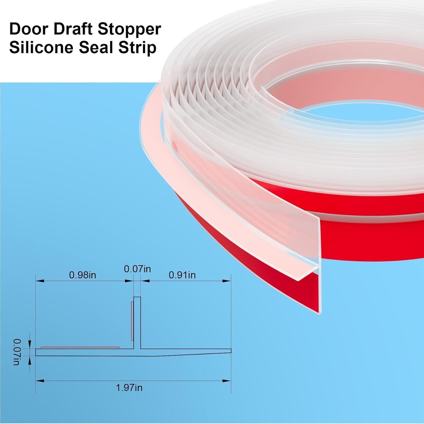 T-Shaped Door Draft Stopper, 1.97 in x 40 Ft Silicone Seal Strip for Windows Gaps, Weather Stripping Seal Strip Shower Sweep, Clear