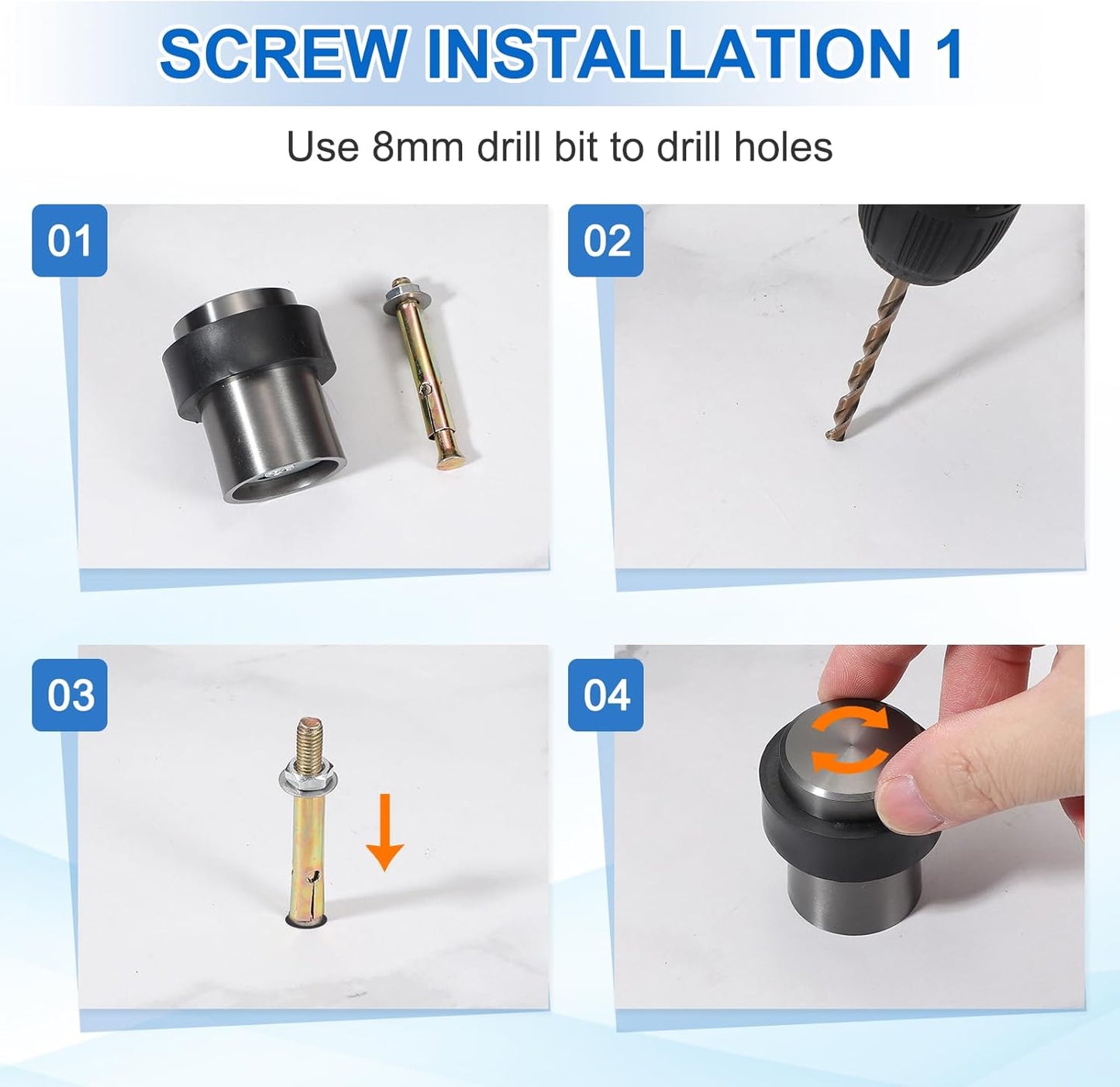 PATIKIL 3Set Round Door Stoppers, 60mm Stainless Steel Door Stop Doorstop Wedge Metal Cylinder Self Adhesive with Screw for Bottom of Door Floor Inside, Black