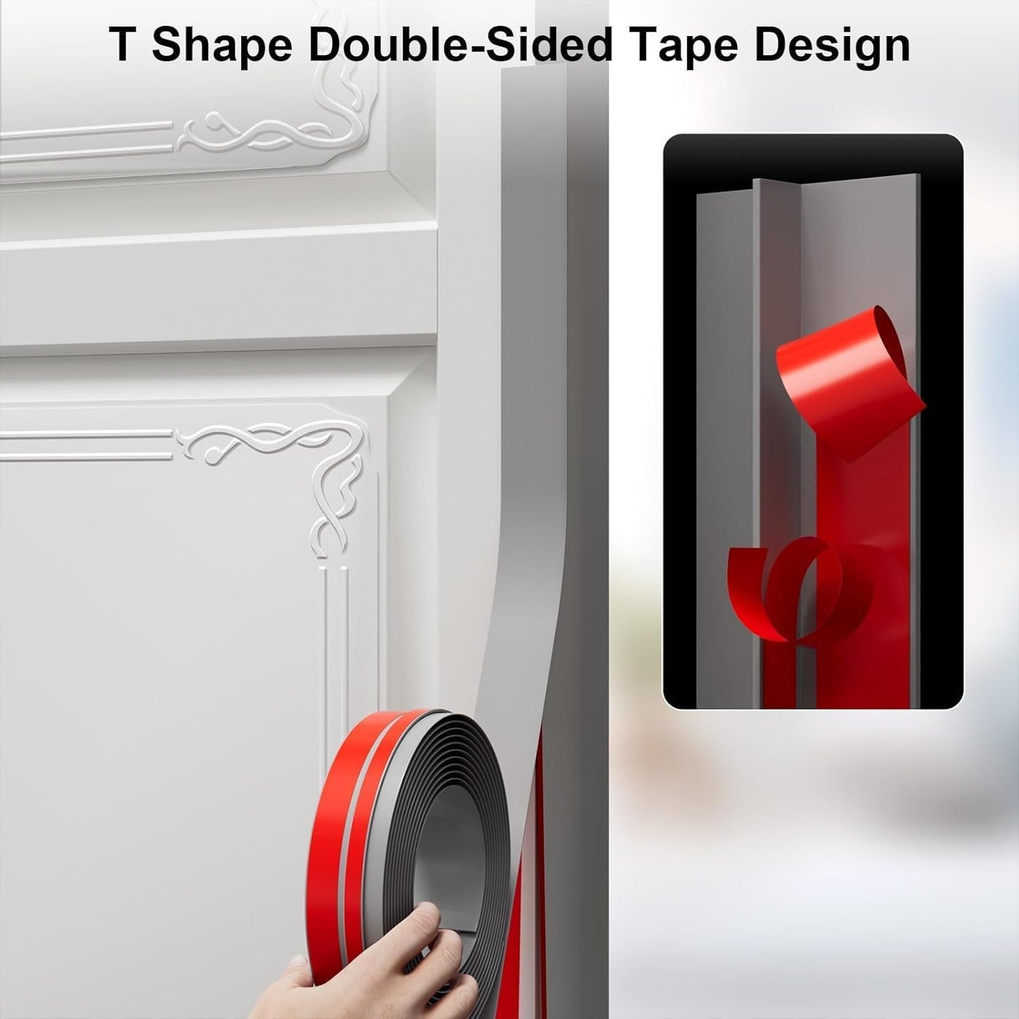 T-Shaped Door Draft Stopper, 1.97 in x 20 Ft Silicone Seal Strip for Windows Gaps, Weather Stripping Seal Strip Shower Sweep, Grey