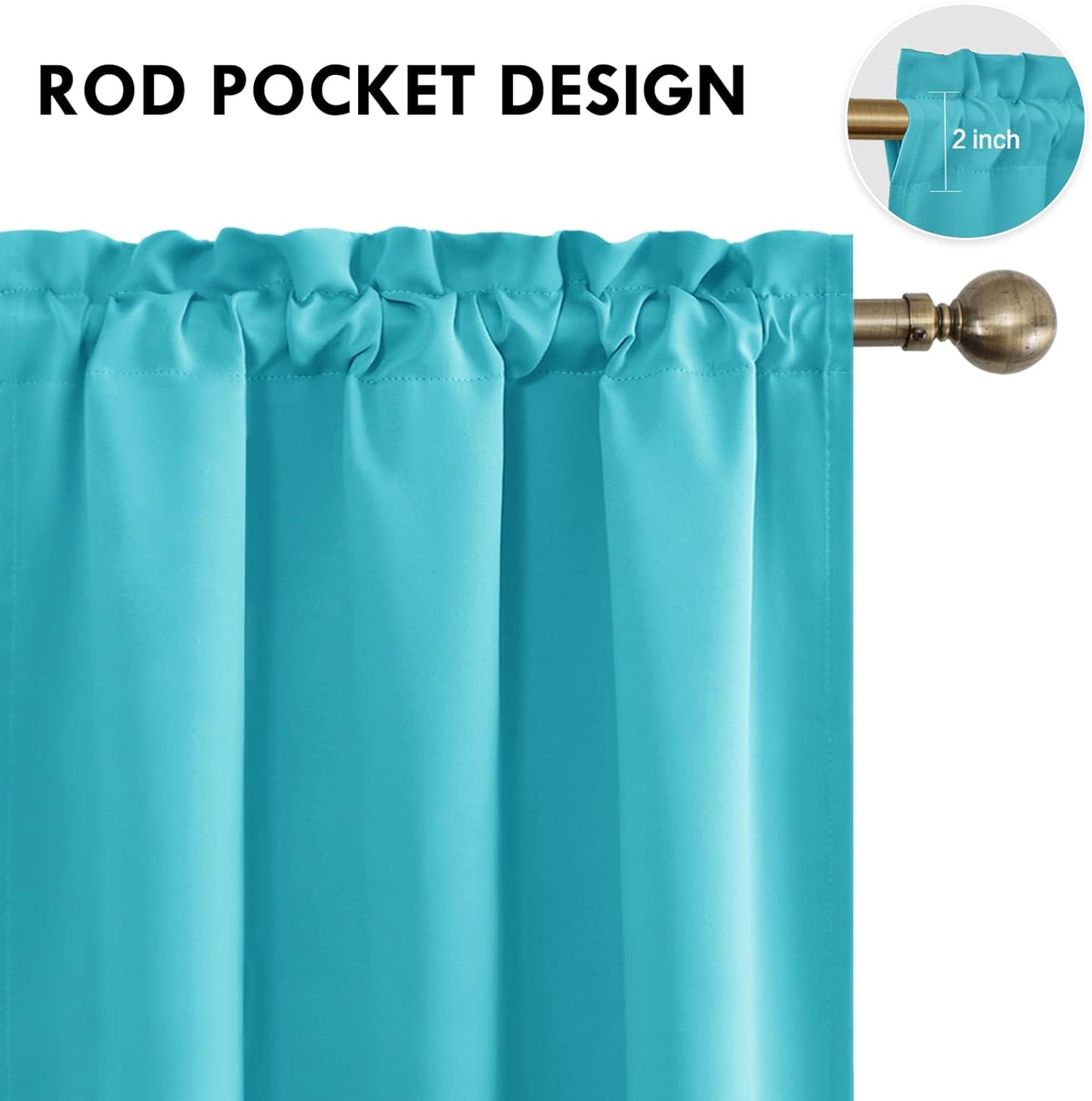 DWCN Turquoise Blackout Curtains for Bedroom – Rod Pocket Thermal Insulated Energy Saving Drapes for Living Room and Bedroom, W 38 x L 54 Inch, 2 Panels