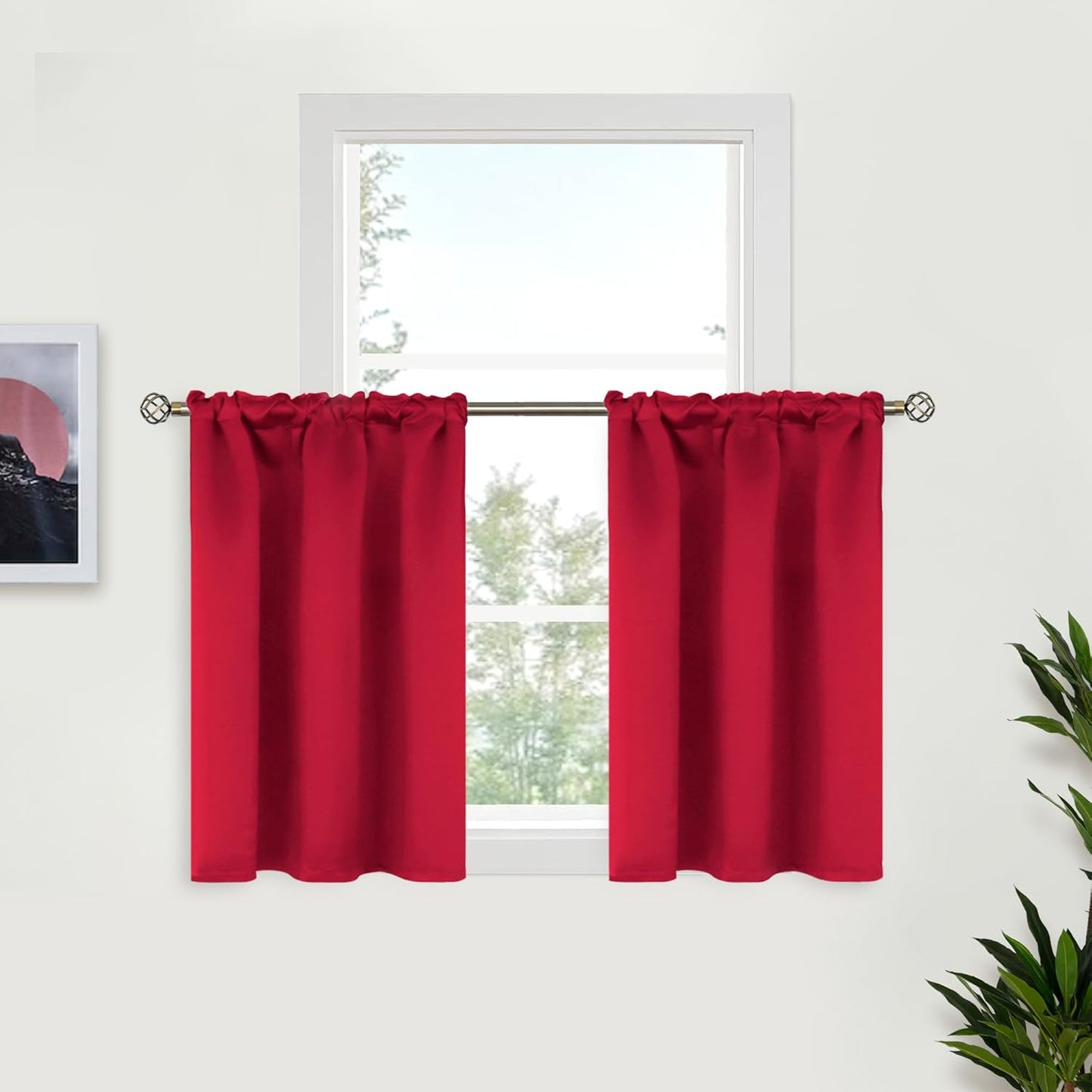 BGment Red Blackout Curtains 36 Inches Length for Short Window - Small Half Window Drapes with Rod Pocket Thermal Insulated for Kitchen Cafe Bathroom, 2 Panels, 34 x 36 Inch