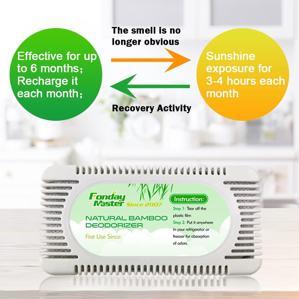 2Packs Fonday Refrigerator Deodorizer Odor Eliminator for Fridges Freezers Coolers Lunch Boxes Bamboo Charcoal More Effective Than Baking Soda