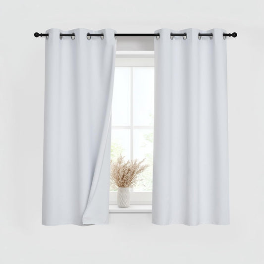 PONY DANCE White 100% Blackout Short Curtains for Kitchen Over Sink 45 inch Long 2 Panels Set, Black Out Small Window Curtains for Bathroom, Thermal Insulated Half Window Cafe Drapes, 34" W x 45" L