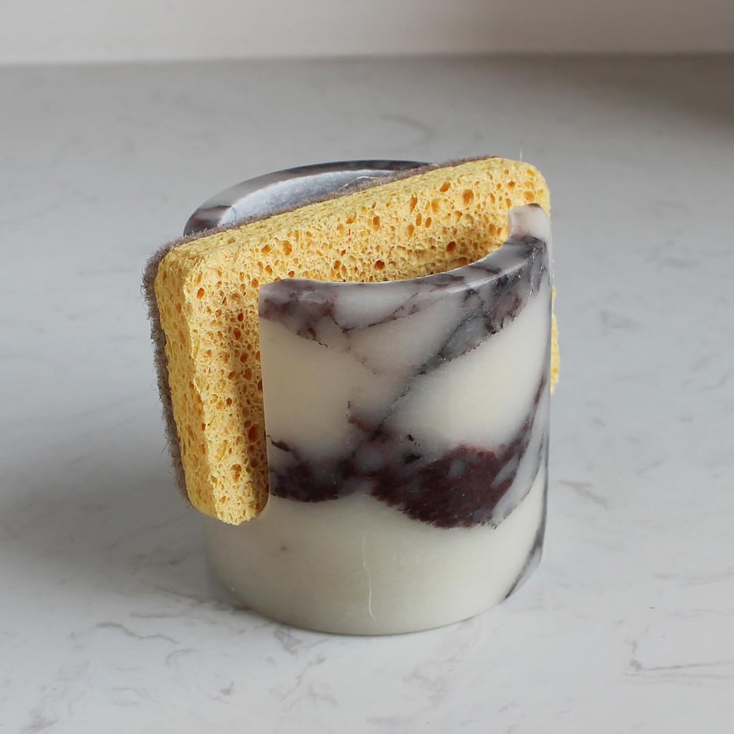 Natural Calacatta Viola Marble Sponge Holder for Kitchen Counter, Drying Rack, Sponge Caddy for Sink Organizer