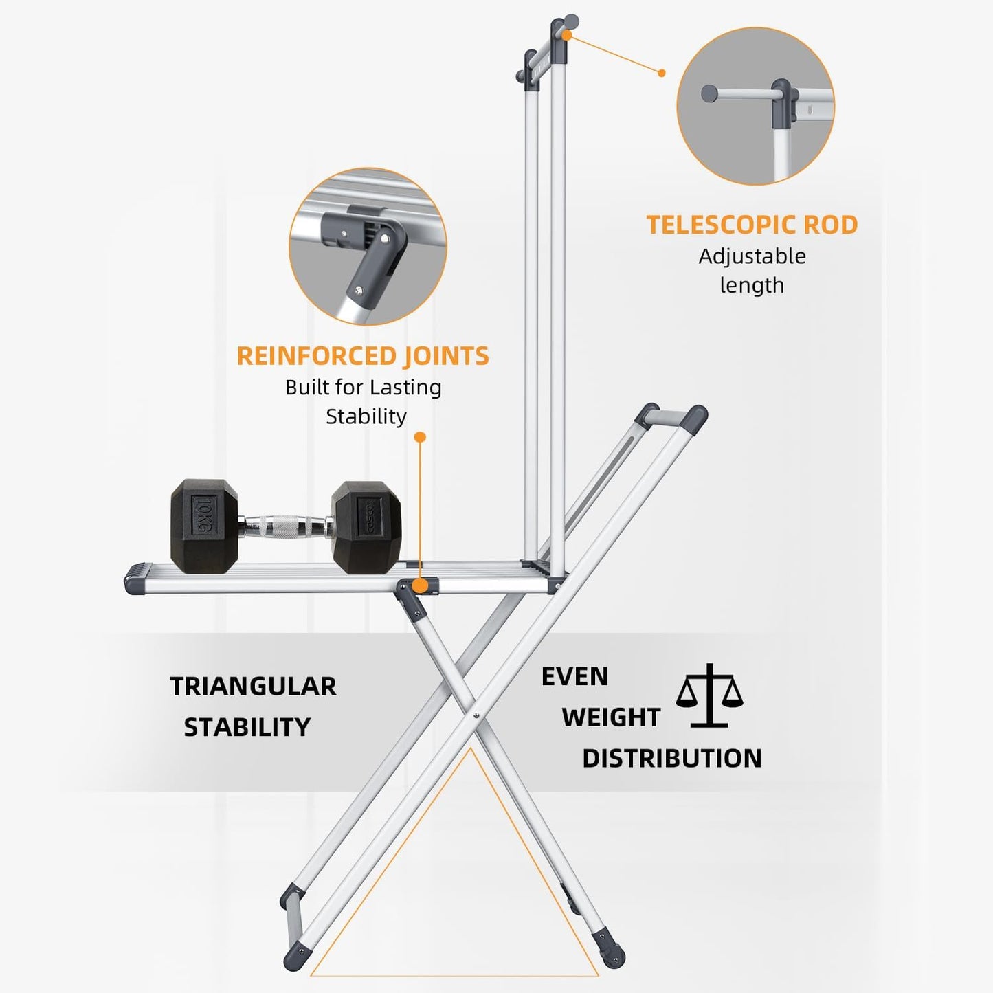 Clothes Drying Rack, Foldable Laundry Rack for Indoor Outdoor, 10pcs Sock Clips, Collapsible Space-Saving Drying Rack for Clothes Towels Dolls (Gray-Hanger)
