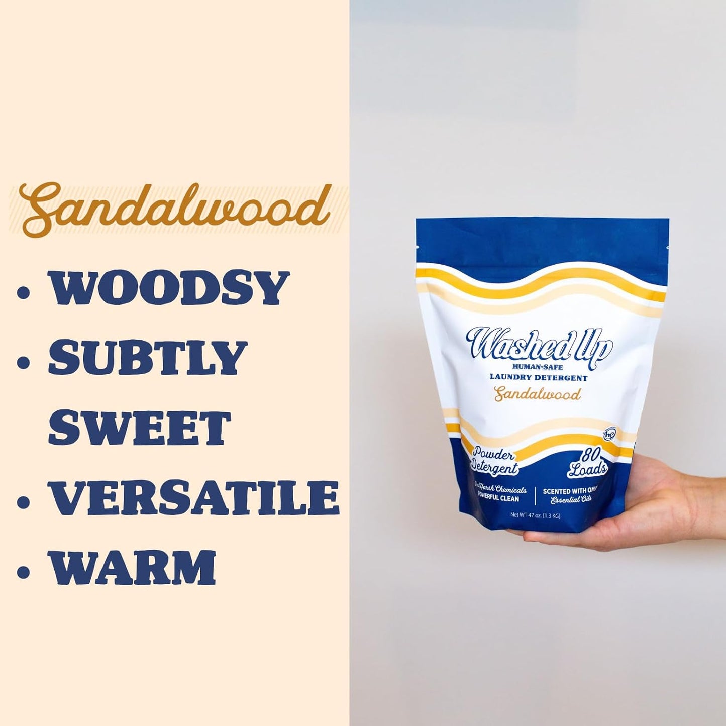 Sandalwood Laundry Detergent Powder | Only 100% Pure Essential Oils | Safe for Sensitive Groups | Powerful Clean | Plant & Mineral-Based | Made in USA | 3lbs