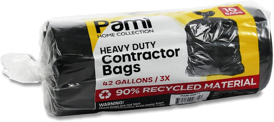 PAMI Heavy Duty 42 Gallon Construction Bags, Tear-Resistant Contractor Garbage Bags for Yard Waste Cleanup (10 Count, Black)