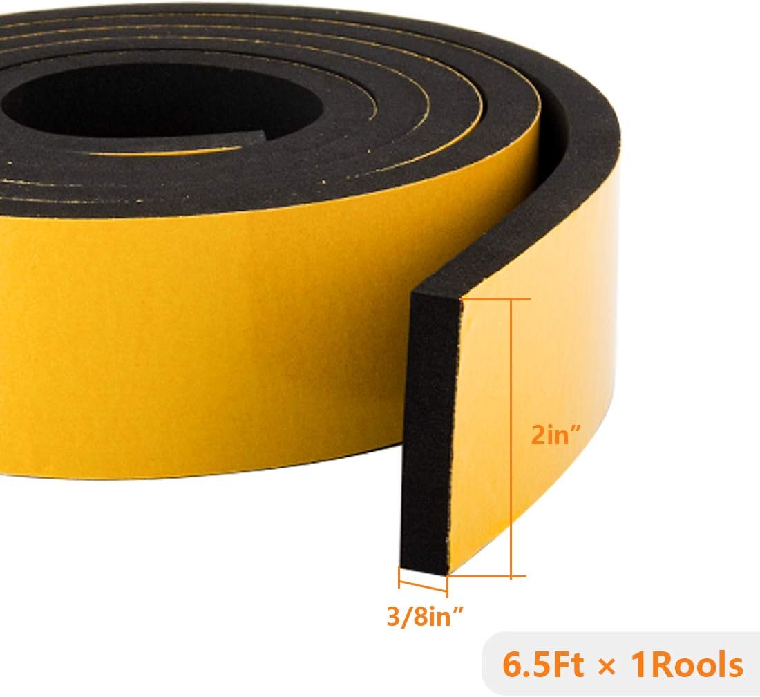 Neoprene Foam Weather Stripping, 2 Inch Wide X 3/8 Inch Thick, Door Jamb Seal Strip with Adhesive Backing for Doors & Windows, Total 6.5 Feet Long