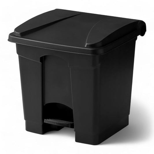 PRO&Family Step-On Trash Can with Lid, Plastic Waste Bin, Foot Pedal Operation (Black, 8 Gallon)