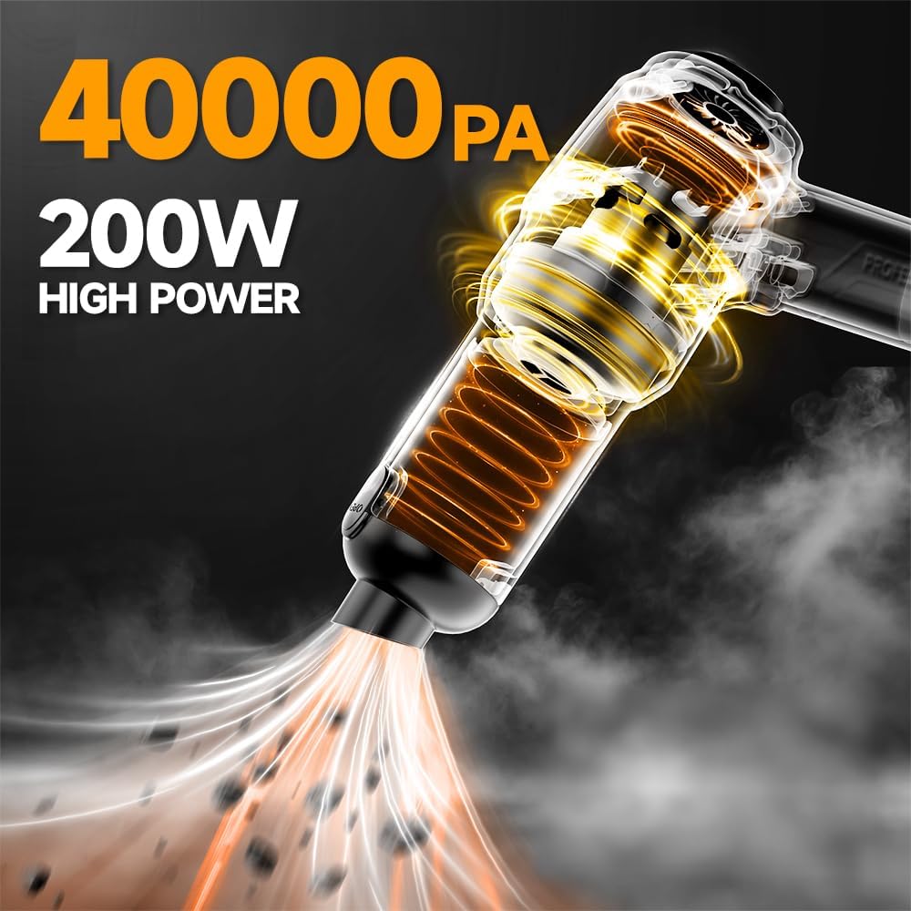 Handheld Car Vacuum Cordless, Portable Cars Vacuum Cleaner with 40000Pa High Power & Suction, Powerful 4-in-1 Hand Held Air Duster Fast Cleaning for Car,Home,Office,Pet Hair (Yellow)