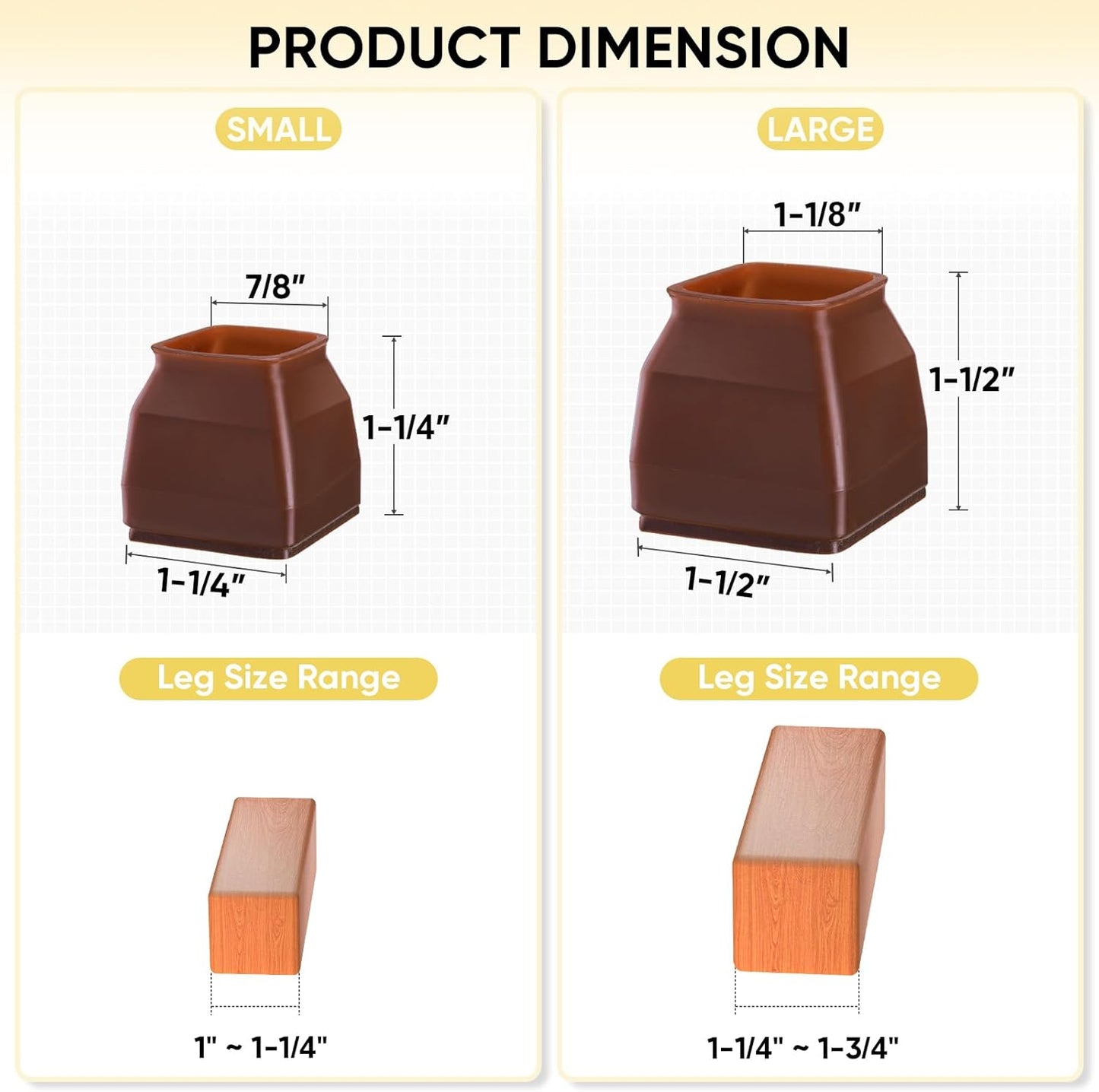 BALEINE 32 Pack Silicone Chair Leg Floor Protectors, Stool Leg Protectors Cap, Non-Slip Chair Leg Caps for Hardwood Floors (Brown & Small (Square), 32 Pack)