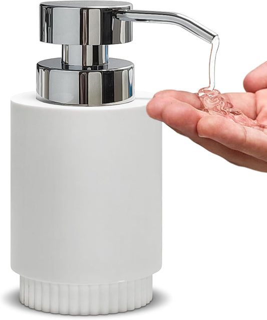 Resin Soap Dispenser for Bathroom, Hand Lotion Liquid Dispenser Easy-to-Press with Reusable Plastic Pump for Shampoo Bathroom Kitchen Countertop Rust-Proof 10 oz White