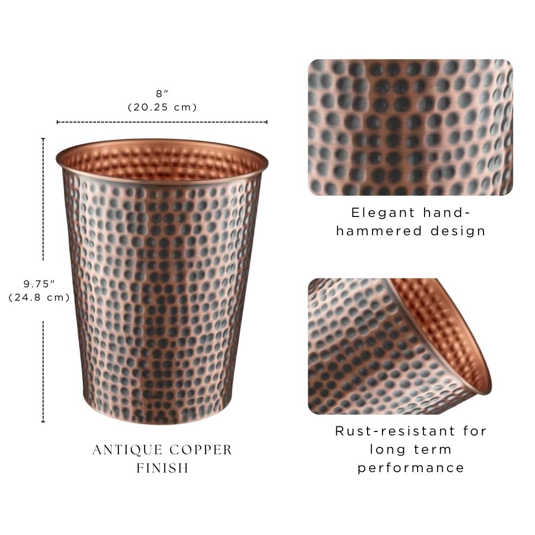 Monarch Abode Handcrafted Metal Wastebasket Trash Can for Home Office Bedroom, Decorative Wastebasket, Modern Bathroom Decor, Durable, Hand Hammered, Antique Copper Finish